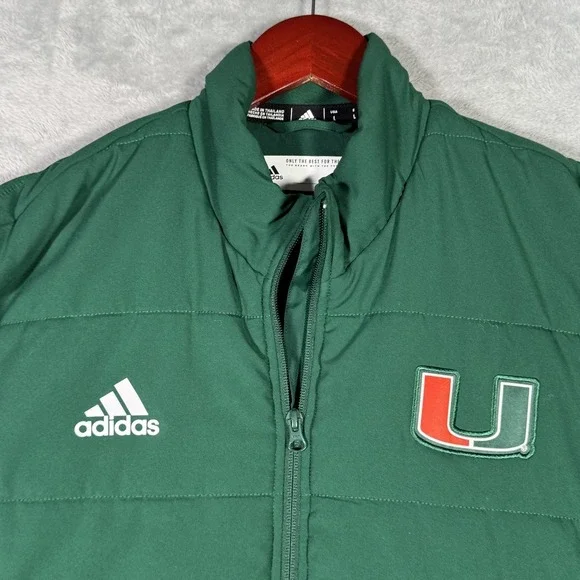 Miami Hurricanes Jacket Mens L Green NCAA Adidas Insulated Team Issued